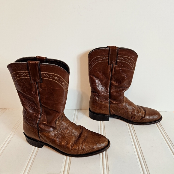 Justin Boots Womens  7 Brown Stinson 10" Smooth Ostrich Roper Western Cowboy - Picture 4 of 16